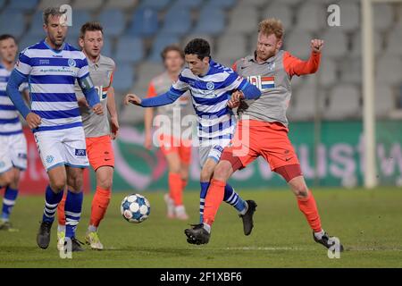 DOETINCHEM, NEDERLAND - 7 MARZO: Ralf Seuntjens di De Graafschap Mohamed Hamdaoui di De Graafschap Jort van der Sande del FC Eindhoven durante il Keuke Foto Stock