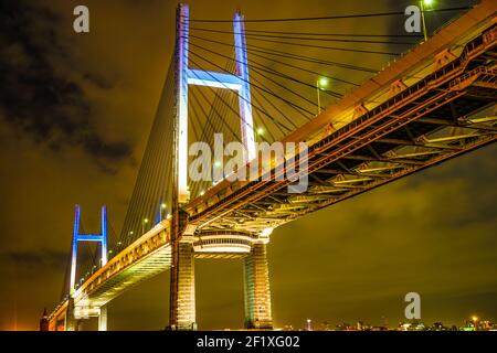 Notte di Yokohama Bay Bridge (preso da Daikokufuo) Foto Stock