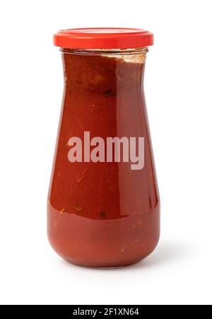 Salsa di pomodoro vaso su sfondo bianco Foto Stock