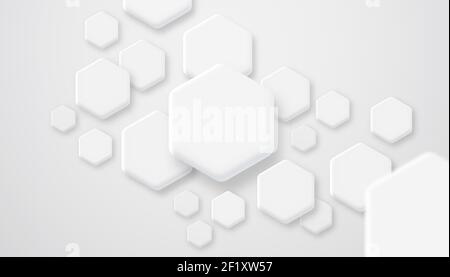 Illustrazione di sfondo bianco futuristico astratta con forme geometriche esagonali. Vuoto moderno sfondo di design, decorazione minimalista su vuoto copyspac Illustrazione Vettoriale