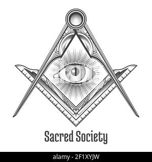 Simbolo del quadrato Masonic e della bussola. La società mistica occulta esoterica, sacra. Illustrazione vettoriale Illustrazione Vettoriale