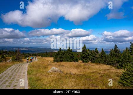 Sulla mountain bike sul brocken Foto Stock