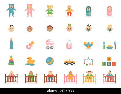 Icone di babe per la scheda di auguri. Set di accessori e bambini web-element. Illustrazione vettoriale Illustrazione Vettoriale