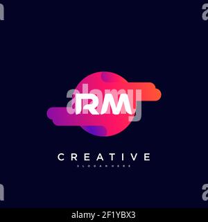 RM Initial Letter logo icona design elementi modello con wave colorato Illustrazione Vettoriale