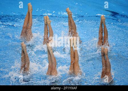 Carolane Canavese, Alice Carbonnel, Esther Ducrocq, Inesse Guermoud, Solene Lusseau, Estelle Philibert, Abbygaelle Slonina, Laura Tremble, Camille Egidio, Charlotte Tremble competere in Nuoto sincronizzato, squadre di qualificazione routine gratuita, durante i 1 ° Giochi Olimpici europei 2015 a Baku, Azerbaigian, giorno 0, il 12 giugno 2015 - Foto Philippe Millereau / KMSP / DPPI Foto Stock