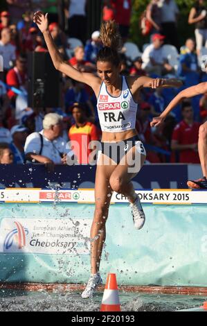 Emma Oudiou (fra) compete su 3000 m la finale femminile di Steeplechase durante i Campionati europei della squadra di atletica Super League 2015, a Cheboksary, Russia, il 20-21 giugno 2015 - Foto Stephane Kempinaire / KMSP / DPPI Foto Stock