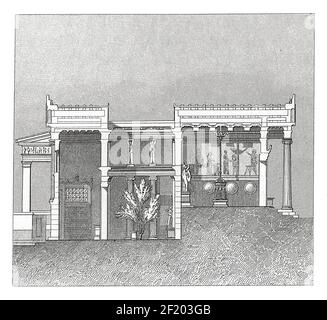 Incisione ottocentesca dell'Erechtheum di Atene. Pubblicato in Systematischer Bilder-Atlas zum Conversations-Lexikon, Ikonographische Encyklopedie Foto Stock