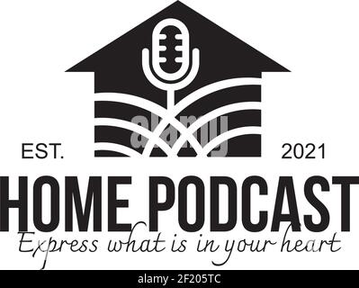 Modello vettoriale per la progettazione del logo del podcast di casa Illustrazione Vettoriale