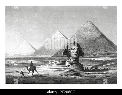 Incisione antica della necropoli di Giza in Egitto. Pubblicato in Systematischer Bilder-Atlas zum Conversations-Lexikon, Ikonographische Encyklopedie der W. Foto Stock