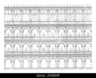 Incisione ottocentesca del colosseo Romano. Pubblicato in Systematischer Bilder-Atlas zum Conversations-Lexikon, Ikonographische Encyklopedie der W. Foto Stock