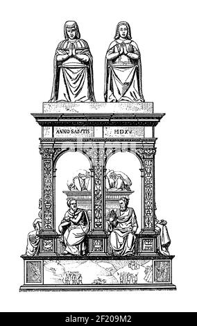 Antica illustrazione del XIX secolo della tomba di Luigi XII nella Basilica di San Denis a Parigi, Francia. Pubblicato in Systematischer Bilder-Atlas zum con Foto Stock