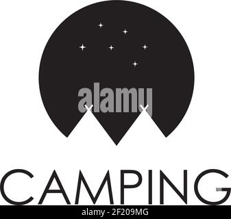Modello vettoriale di disegno del logo del campeggio notturno Illustrazione Vettoriale