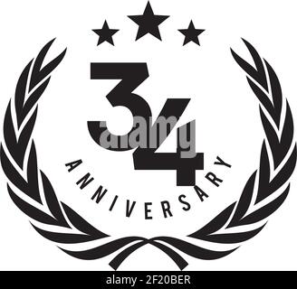 modello vettoriale per il design del logo del 34° anno per festeggiare l'anniversario Illustrazione Vettoriale