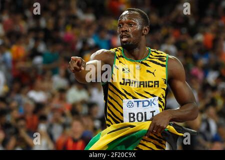 Usain Bolt (JAM) vince la Medaglia d'Oro in finale maschile di 100 metri durante i Campionati del mondo IAAF, Pechino 2015, allo Stadio Nazionale, a Pechino, Cina, giorno 2, il 23 agosto, 2015 - Foto Julien Crosnier / KMSP / DPPI Foto Stock