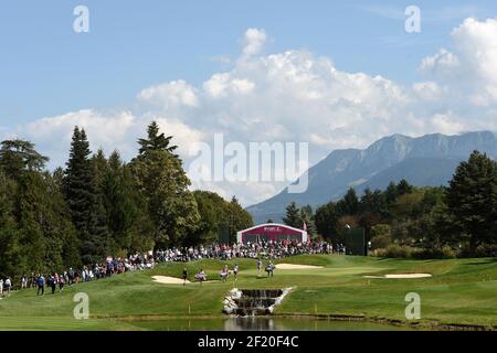 Illustrazione della quinta buca durante la seconda prova del Campionato LPGA Evian 2015, giorno 5, all'Evian Resort Golf Club, a Evian-Les-Bains, Francia, il 11 settembre 2015. Foto Philippe Millereau / KMSP / DPPI Foto Stock