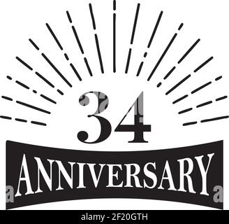 modello vettoriale per il design del logo del 34° anno per festeggiare l'anniversario Illustrazione Vettoriale