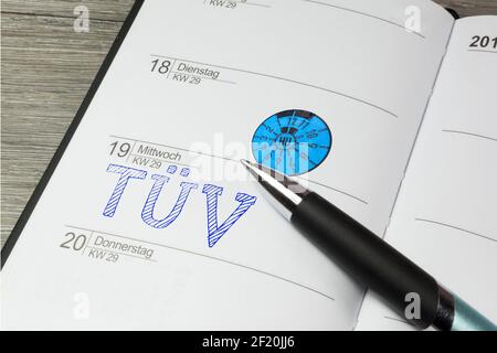 Un calendario e un appuntamento per l'associazione di controllo tecnico Foto Stock