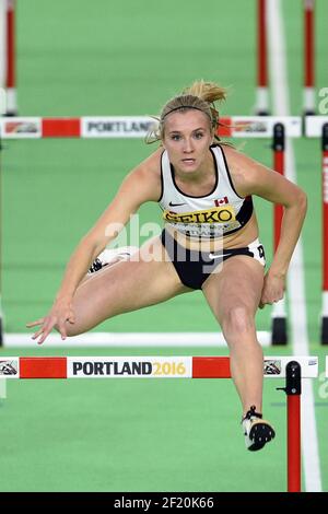 Brianne Theisen Eaton (Canada) compete nel Pentathlon (60 m di ostacoli) durante i Campionati Mondiali Indoor IAAF all'Oregon Convention Center, a Portland, USA, il 18 marzo 2016 - Foto Philippe Millereau / KMSP / DPPI Foto Stock