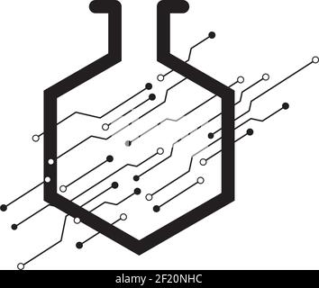 Design del logo del laboratorio digitale con modello di progettazione dei circuiti elettrici Illustrazione Vettoriale