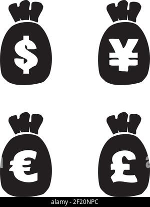 Icona sacco di denaro in modello vettoriale di disegno logo nero Illustrazione Vettoriale