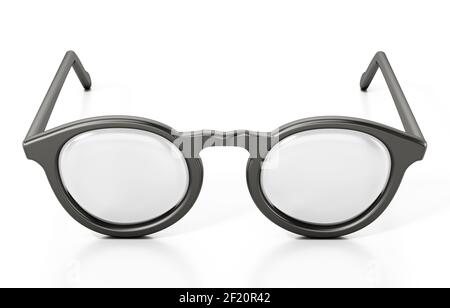 Occhiali rotondi isolati su sfondo bianco. Illustrazione 3D. Foto Stock