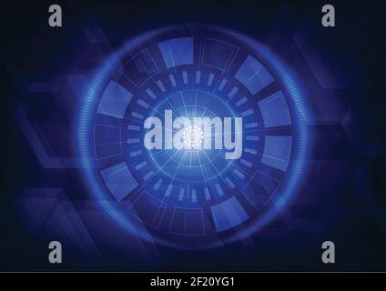 Design astratto dell'interfaccia blu del modello di stile digitale di rete. Disegno disegno a motivo esagonale sfondo. Illustrazione vettore Illustrazione Vettoriale