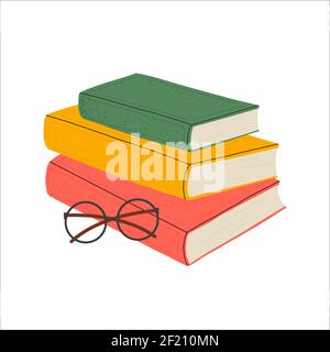 Festival del libro. Pila di libri di generi diversi. Illustrazione Vettoriale