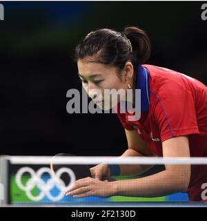 La Francia Xue li compete durante i Giochi Olimpici RIO 2016, Ping-pong, il 7 agosto 2016, a Rio, Brasile - Foto Philippe Millereau / KMSP / DPPI Foto Stock