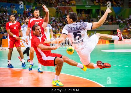 Mathieu Grebille durante i Giochi Olimpici RIO 2016, Handball Men, Francia contro Tunisia, il 7 agosto 2016, In Rio, Brasile - Foto Vincent Curutchet / KMSP / DPPI Foto Stock