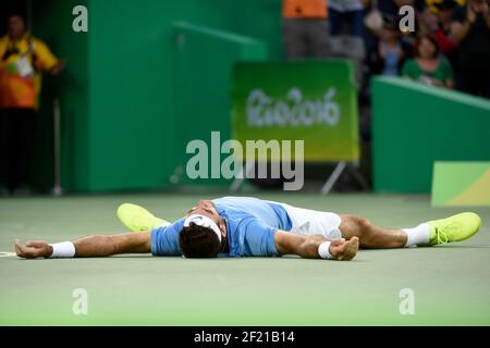 Juan Martin del Potro dell'Argentina compete in Tennis Men's Single Match contro Rafael Nadal di Spagna durante i Giochi Olimpici RIO 2016, Tennis, il 13 agosto 2016, a Rio, Brasile - Foto Jean Marie Hervio / KMSP / DPPI Foto Stock