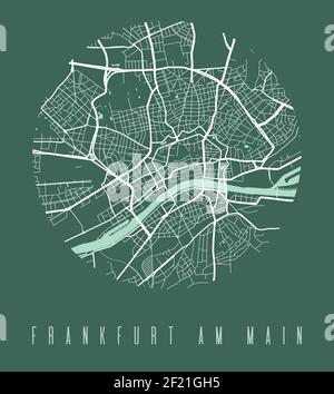 Poster della mappa di Francoforte. Mappa di Francoforte sul meno con design decorativo. Paesaggio urbano aria panorama silhouette vista aerea, stile tipografico. Terra, Illustrazione Vettoriale