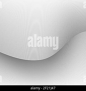 Linee curve che fanno un motivo ondulato. Effetto illusione ottica. Sfondo texture mezzitoni astratto. Sfondo con strisce psichedeliche. Illustrazione Vettoriale