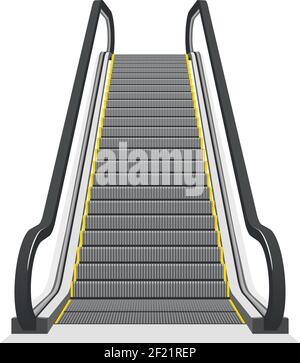 Scala mobile isolata su sfondo bianco. Scala di architettura moderna, ascensore e ascensore, illustrazione vettoriale Illustrazione Vettoriale