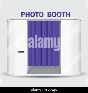Distributore automatico con cabina fotografica bianca. Servizio macchina fotografica, cabina Quick Shoot. Illustrazione vettoriale Illustrazione Vettoriale