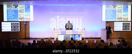 David Douillet durante l'introduzione dei candidati alla Presidenza del NOC France (Comitato Olimpico Nazionale), a Parigi, il 25 aprile 2017, Francia - Foto Philippe Millereau / KMSP / DPPI Foto Stock