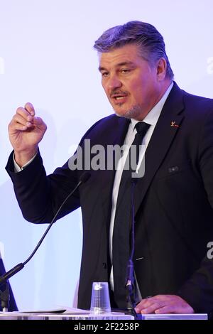 David Douillet durante l'introduzione dei candidati alla Presidenza del NOC France (Comitato Olimpico Nazionale), a Parigi, il 25 aprile 2017, Francia - Foto Philippe Millereau / KMSP / DPPI Foto Stock