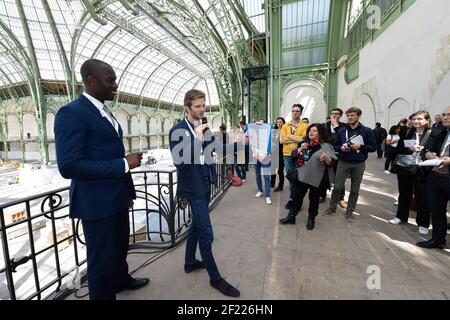 Pascal Gentil, Brice Guyart durante la visita di Parigi 2024 siti (Grand Palais) in media bus durante il 3° giorno della commissione di valutazione del CIO per visitare Parigi, a Parigi, il 15 maggio 2017 - Foto Jean-Marie Hervio / KMSP / DPPI Foto Stock