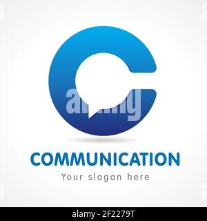 C lettera comunicare logo. Consulenza aziendale o didattica, segno di volume blu. FAQ, Domande frequenti, contattaci, impostazioni del computer o dello smartphone, parla ic Illustrazione Vettoriale