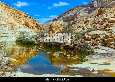 Il canyon e il cielo si riflettono nell'acqua Foto Stock