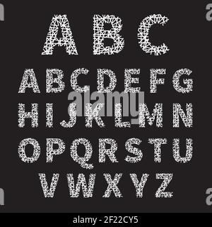 Grafica Alfabeto con caratteri incrociati in bianco semplice su sfondo grigio. Illustrazione Vettoriale