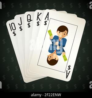 Carte da gioco business Royal Flush. Via e combinazione e poker. Illustrazione vettoriale Illustrazione Vettoriale