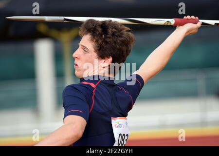 Clement Ducos compete nel giavellotto atletico durante il Festival Olimpico europeo dei giovani 2017 a Gyor, Ungheria, giorno 4, il 26 luglio 2017 - Foto Philippe Millereau / KMSP / DPPI Foto Stock