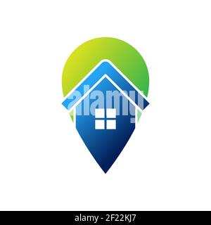 Immagine grafica vettoriale dell'icona del logo Home. Casa con concetto di progettazione di posizione per la casa, il bene immobile, l'edificio, l'appartamento, la costruzione e l'architettura Illustrazione Vettoriale