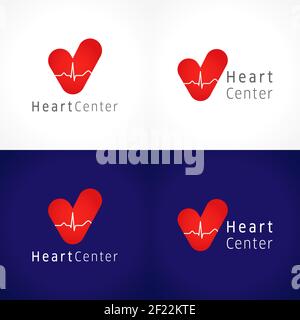 Concetto del logo del centro del cuore. Disegno vettoriale, il logotipo della clinica cardiologica. Icone idea di sanità, ospedali, test, cliniche, farmacie. Sano Illustrazione Vettoriale