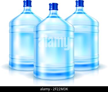 Tre bottiglie grandi con acqua pulita, isolate su bianco. Illustrazione vettoriale Illustrazione Vettoriale