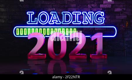Luci al neon in fase di caricamento nuovo anno 2021 Foto Stock
