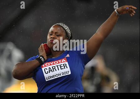 Michelle carter (USA) compete e vince la medaglia di bronzo alla finale Women's Shot Put durante i Campionati del mondo di atletica 2017, all'Olympic Stadium, a Londra, Regno Unito, Day 6, Il 9 agosto 2017 - Foto Stéphane Kempinaire / KMSP / DPPI Foto Stock