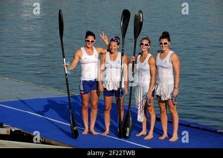 Sarah Guyot, Manon Hostens, Sarah Troel e Lea Jamelot dalla Francia competono in K4 Donne 500 m durante i Campionati del mondo 2017 ICF Canoe Sprint a Racice, Repubblica Ceca, giorno 4, 26 agosto 2017 - Foto Jean-Marie Hervio / KMSP / DPPI Foto Stock