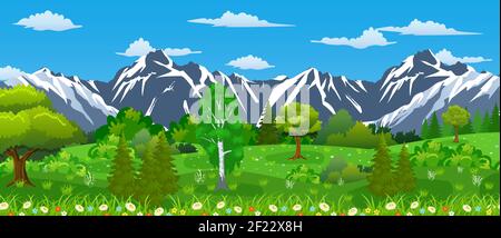 Paesaggio naturale estivo con montagne, Illustrazione Vettoriale