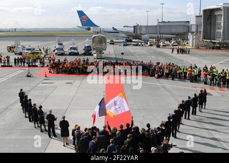 Ambiente durante il ritorno della delegazione di Parigi 2024 all'aeroporto Charles de Gaulle, Parigi, 14 settembre 2017, Foto Philippe Millereau / KMSP / PARIGI 2024 / DPPI Foto Stock